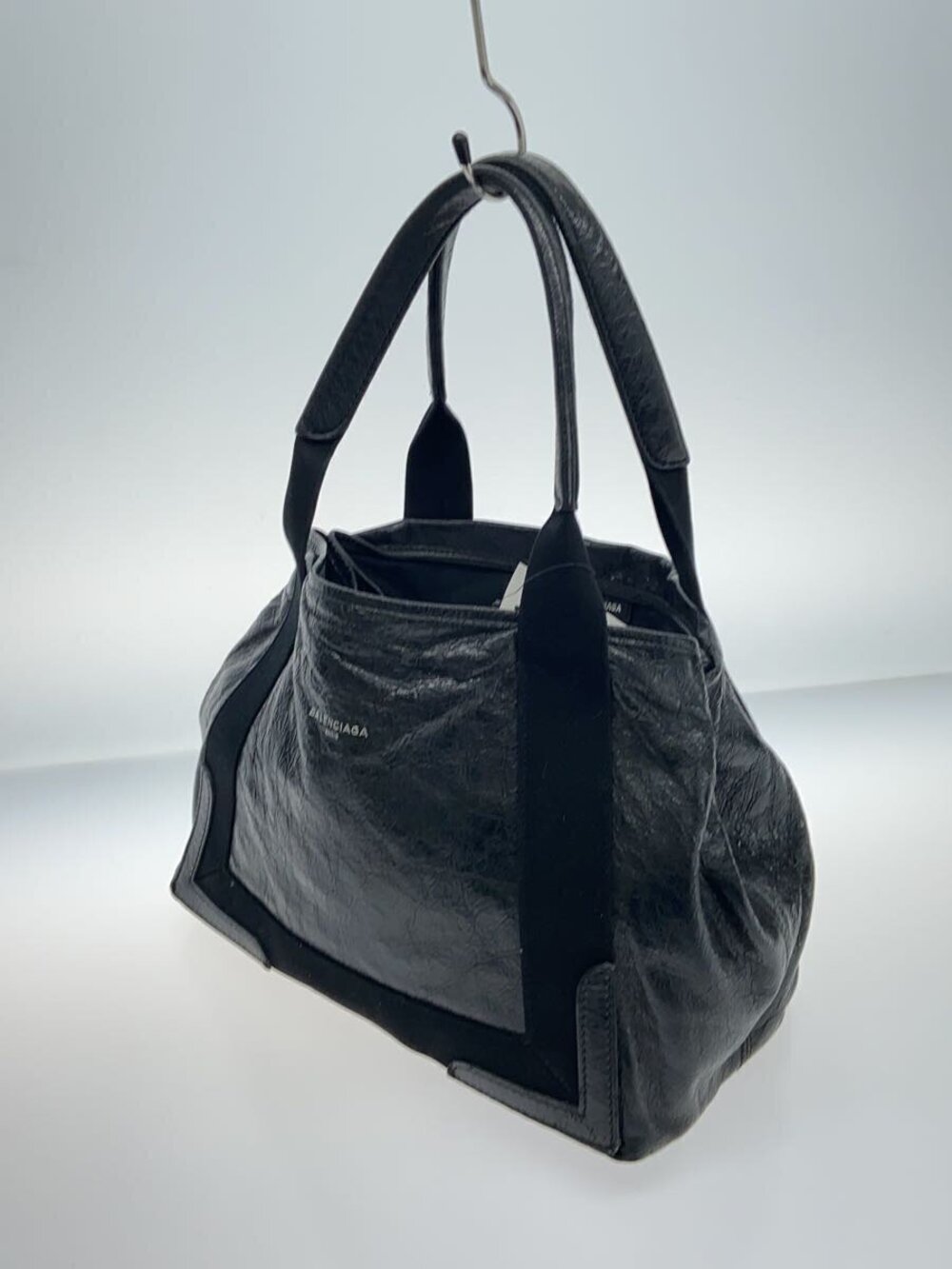 Balenciaga logo tote bag black Navy Blue crinkled leather Cabas Black Blue